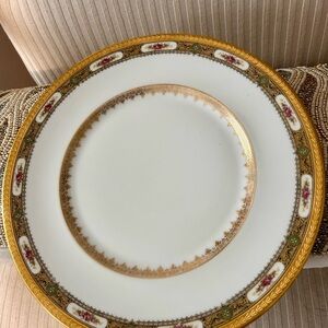 A. Lanternier Limoges heavy gold plate with roses 10 1/2 inches.